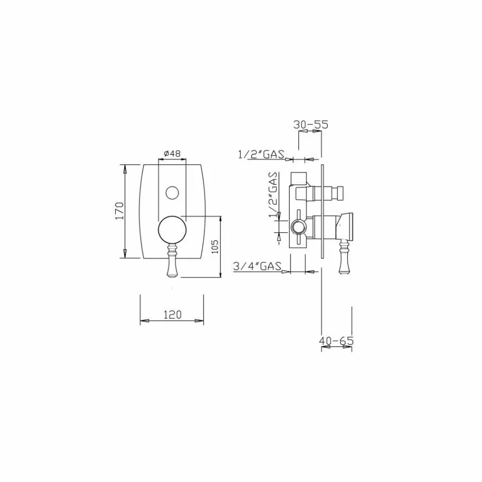 Design Brass Shower or Bathtub Mixer Made in Italy - Neno Viadurini
