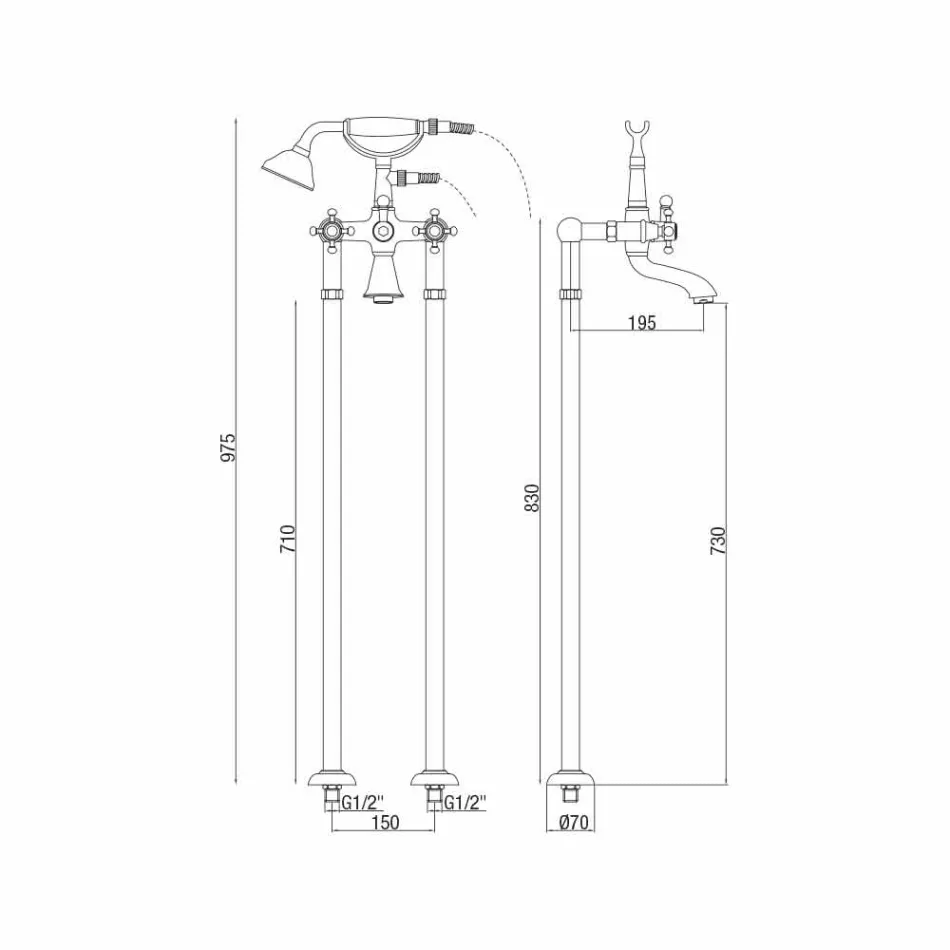 Classic Design Floor Bathtub Mixer in Brass Made in Italy - Lisca Viadurini