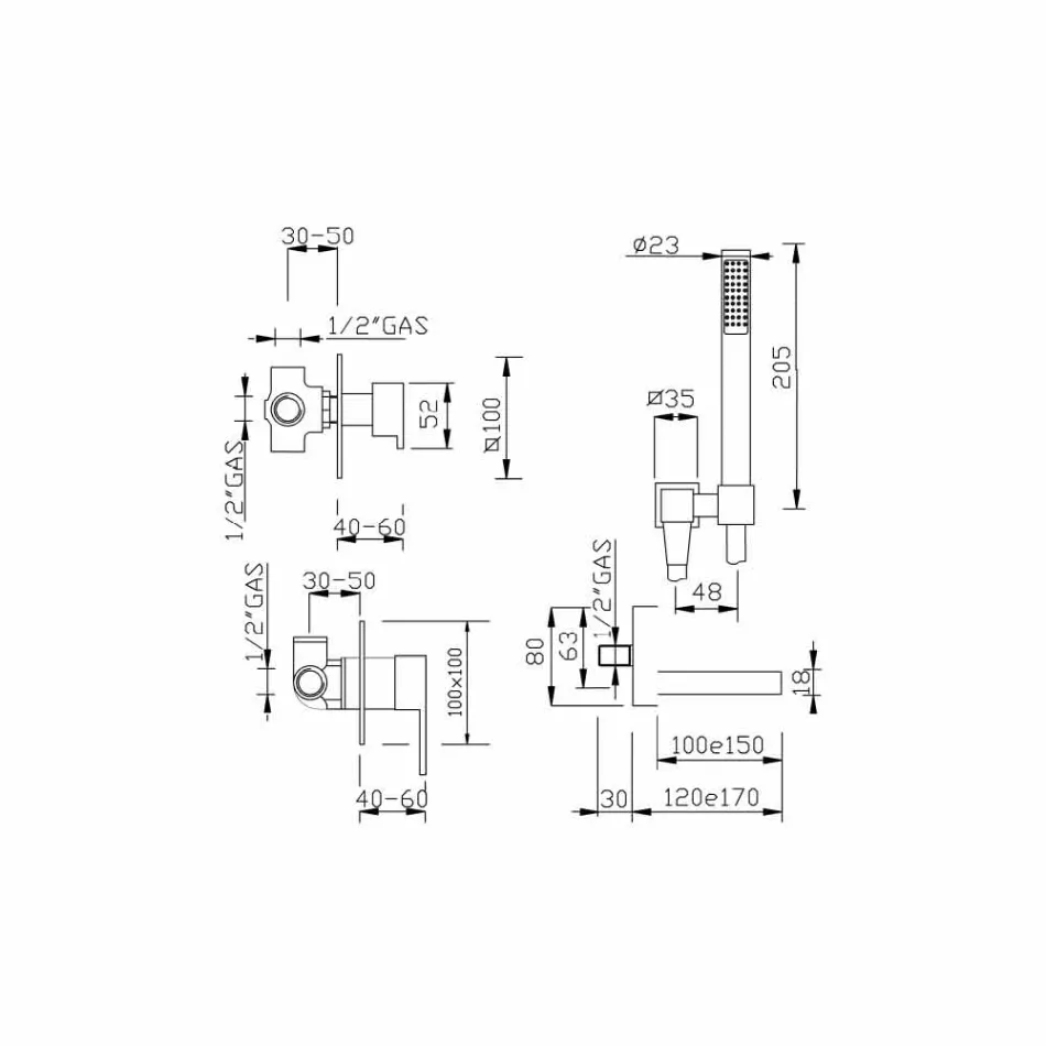 Built-in Bath Mixer with Shower Kit Made in Italy - Bibo Viadurini
