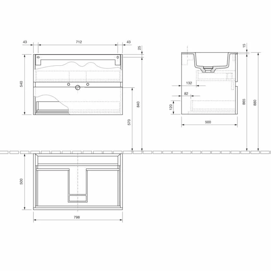 Suspension Cabinet for Bathroom with Integrated Washbasin in 3 Dimensions - Marione Viadurini