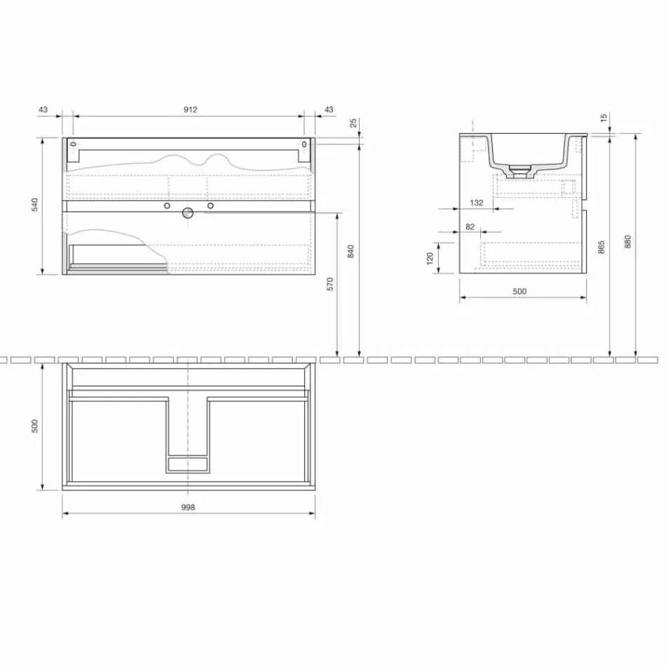 Suspension Cabinet for Bathroom with Integrated Washbasin in 3 Dimensions - Marione Viadurini