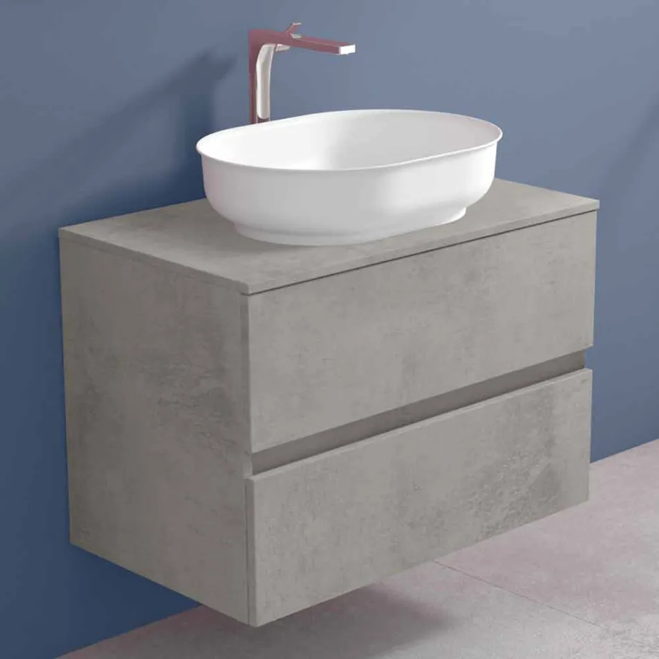 Suspended Bathroom Furniture and Oval Washbasin, Modern Design - Cesiro Viadurini