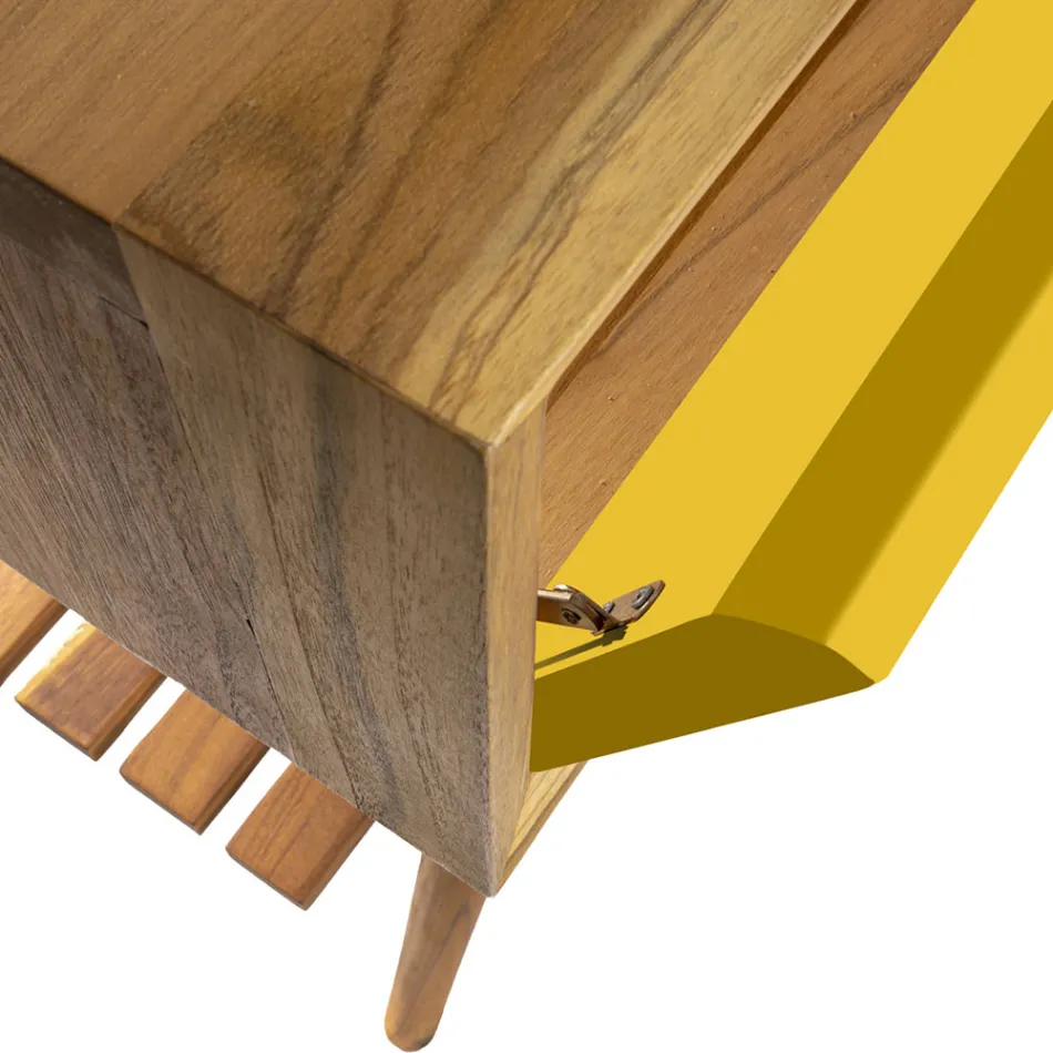 Bathroom Furniture in Natural Teak with Yellow Drawer - Gatien Viadurini