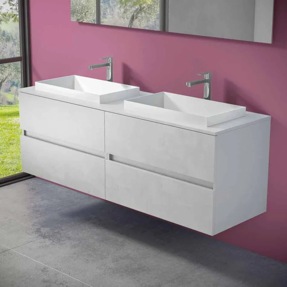 Suspended Bathroom Furniture with Double Built-in Washbasin, Modern Design - Dumbo Viadurini
