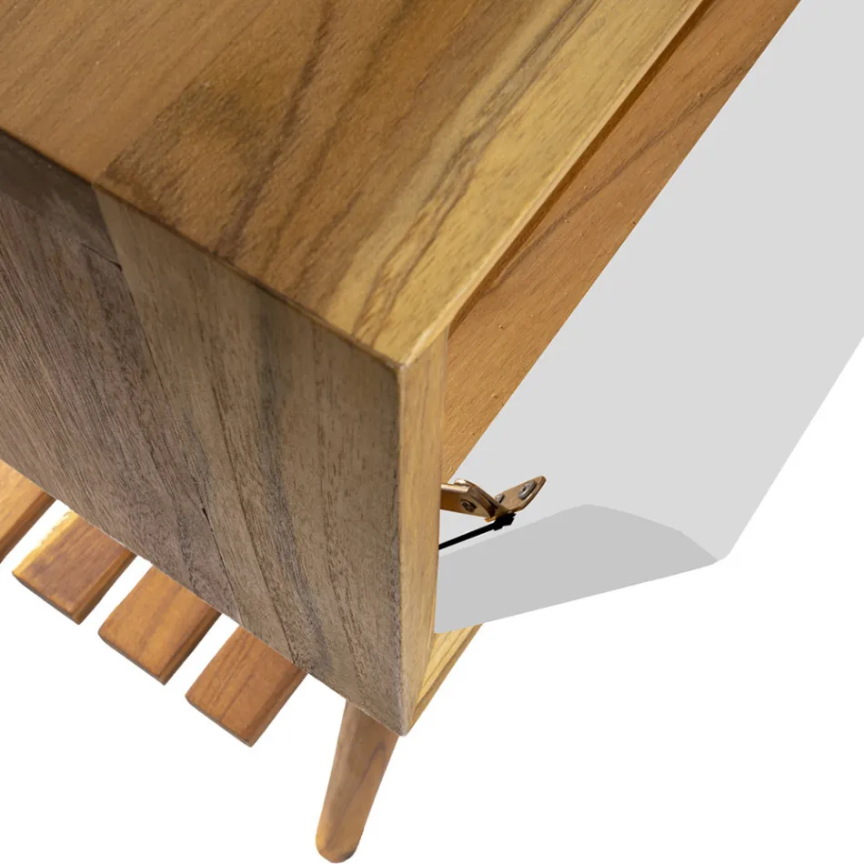 Floor Bathroom Cabinet in Reclaimed Teak and White Support Top - Gatien Viadurini