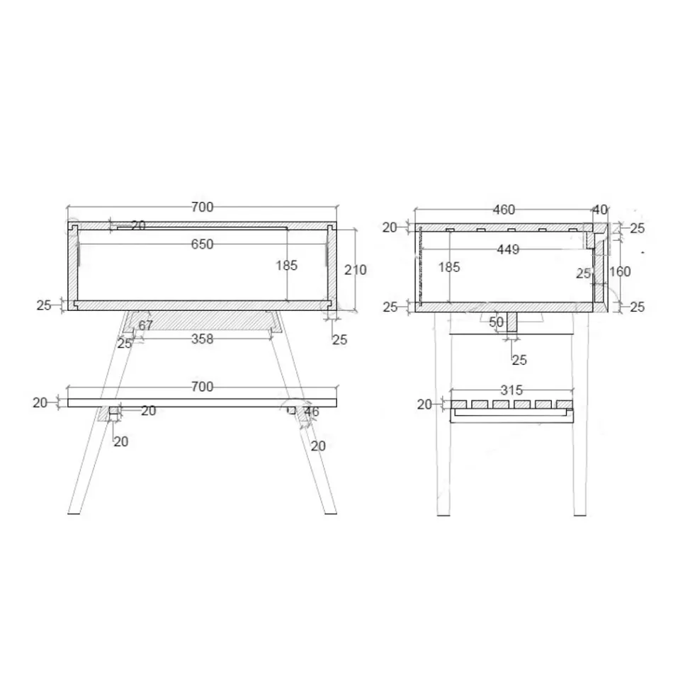 Floor Bathroom Cabinet in Reclaimed Teak and White Support Top - Gatien Viadurini