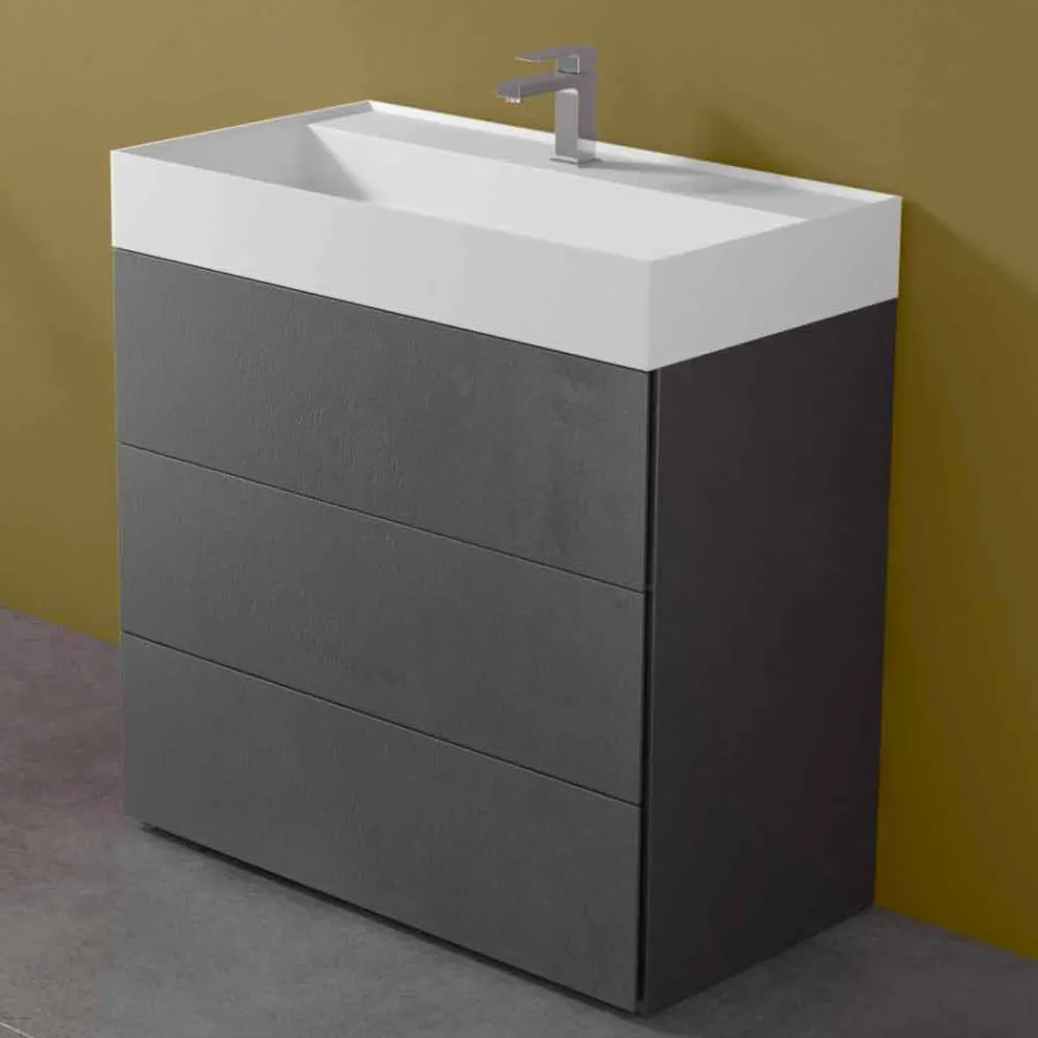 Modern Design Floor Bathroom Cabinet in Laminate with Resin Washbasin - Pompei Viadurini