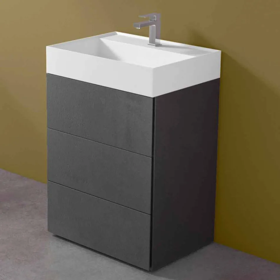 Modern Design Floor Bathroom Cabinet in Laminate with Resin Washbasin - Pompei Viadurini