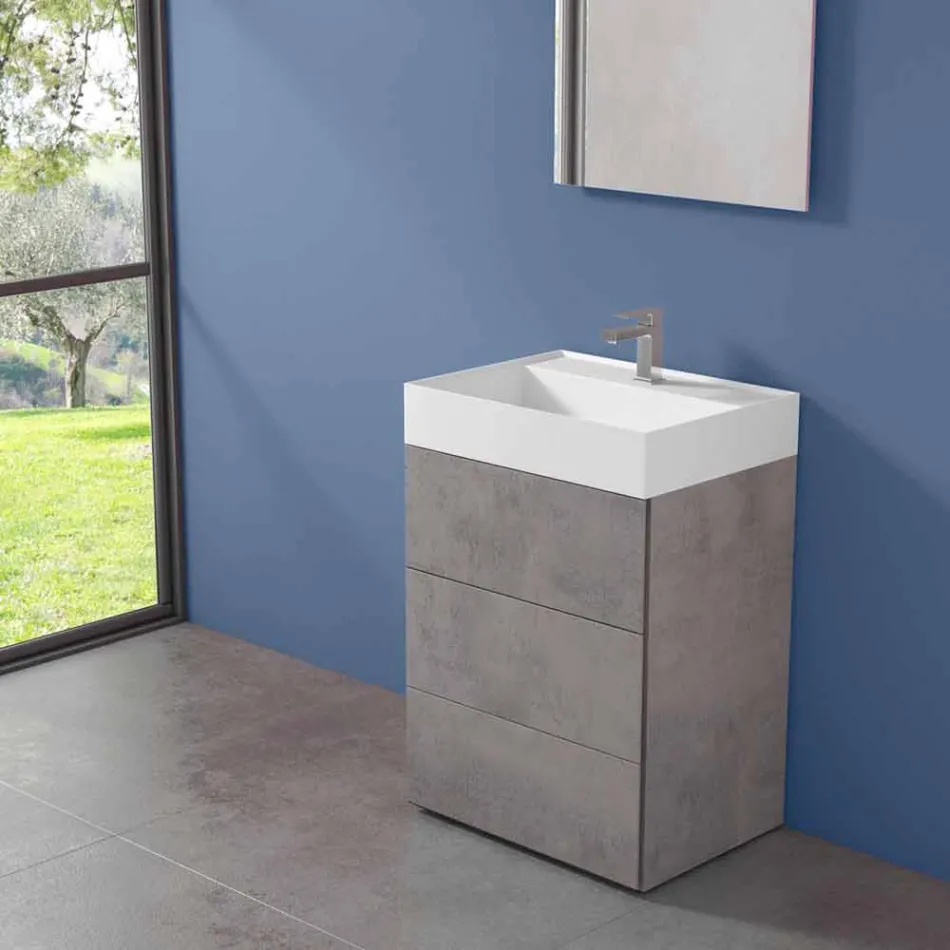 Modern Design Floor Bathroom Cabinet in Laminate with Resin Washbasin - Pompei Viadurini