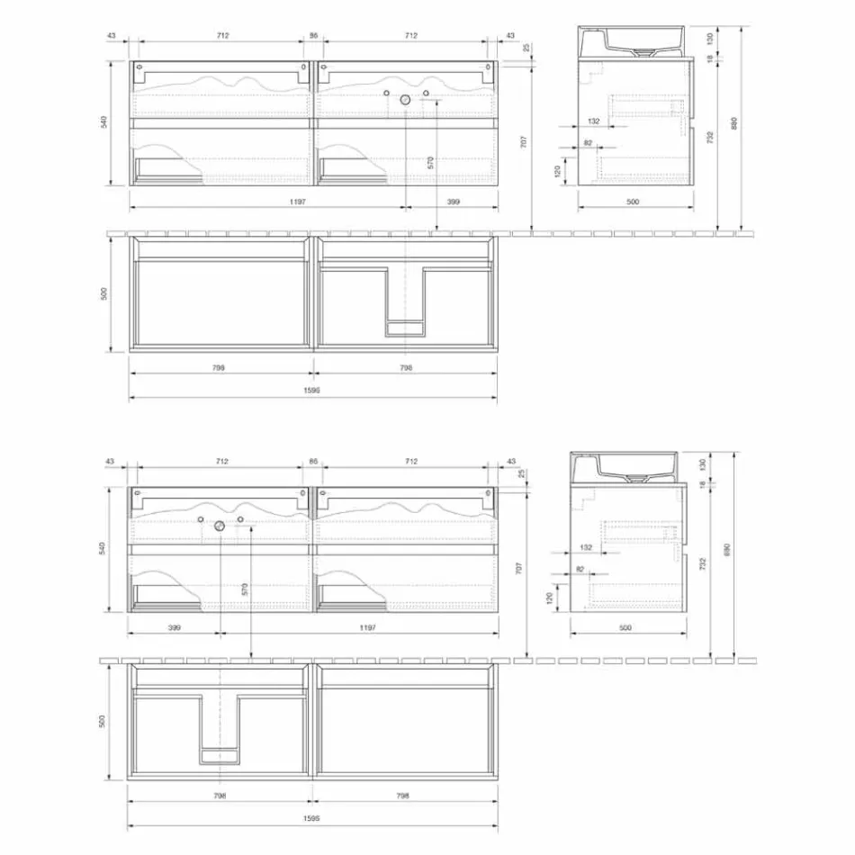 Modern Design Bathroom Cabinet with Right or Left Countertop Washbasin 4 Finishes - Alchimeo Viadurini