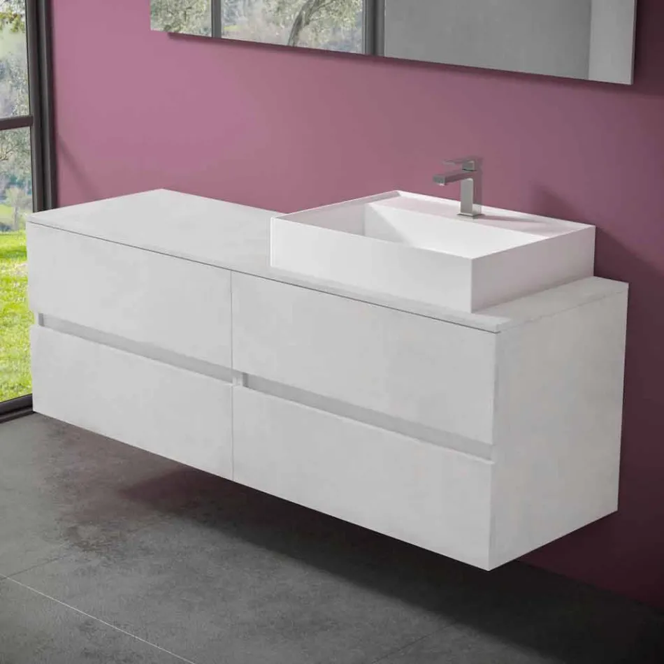 Modern Design Bathroom Cabinet with Right or Left Countertop Washbasin 4 Finishes - Alchimeo Viadurini