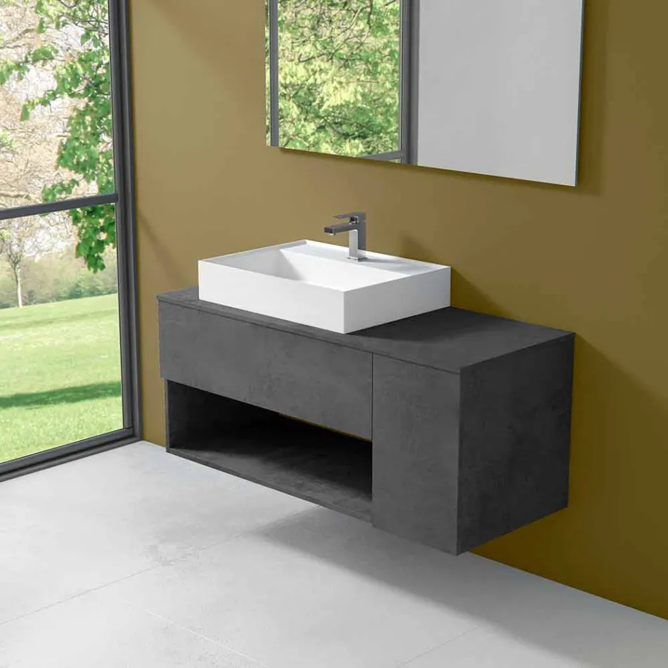 Suspended Design Bathroom Cabinet with Modern Style Countertop Washbasin - Pistillo Viadurini