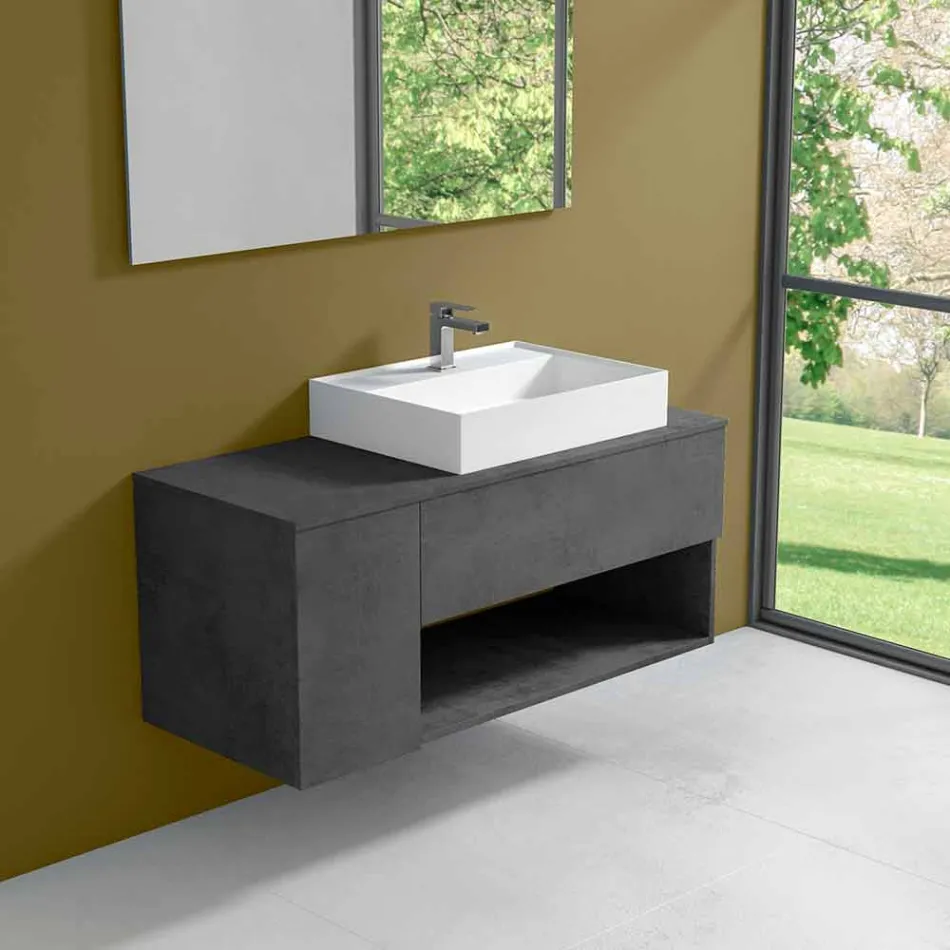 Suspended Design Bathroom Cabinet with Modern Style Countertop Washbasin - Pistillo Viadurini