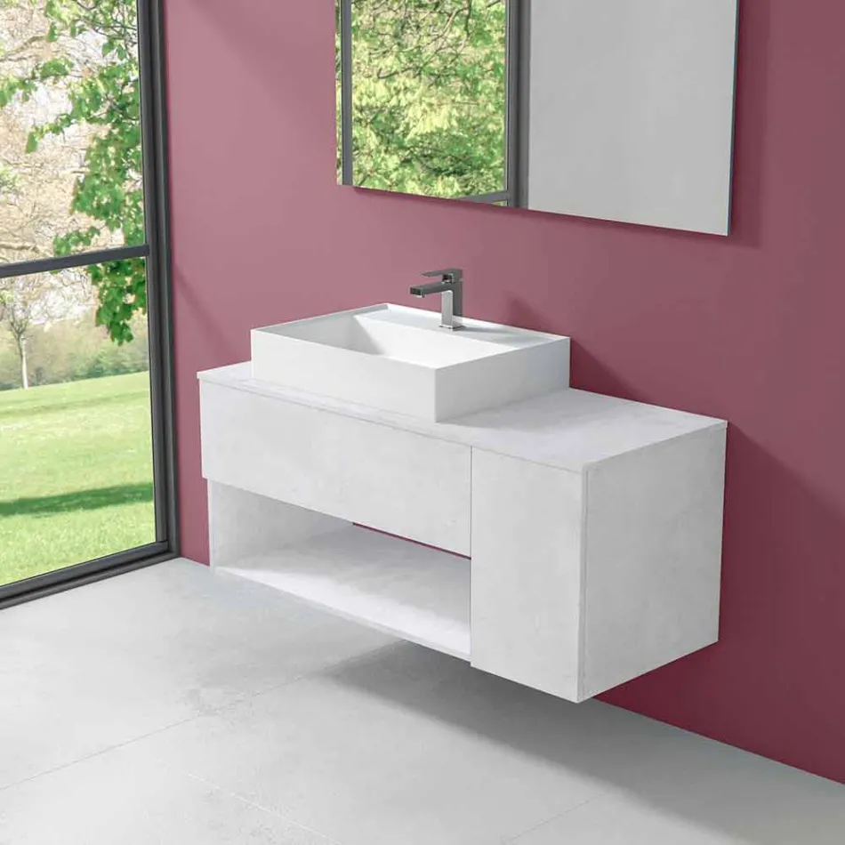 Suspended Design Bathroom Cabinet with Modern Style Countertop Washbasin - Pistillo Viadurini