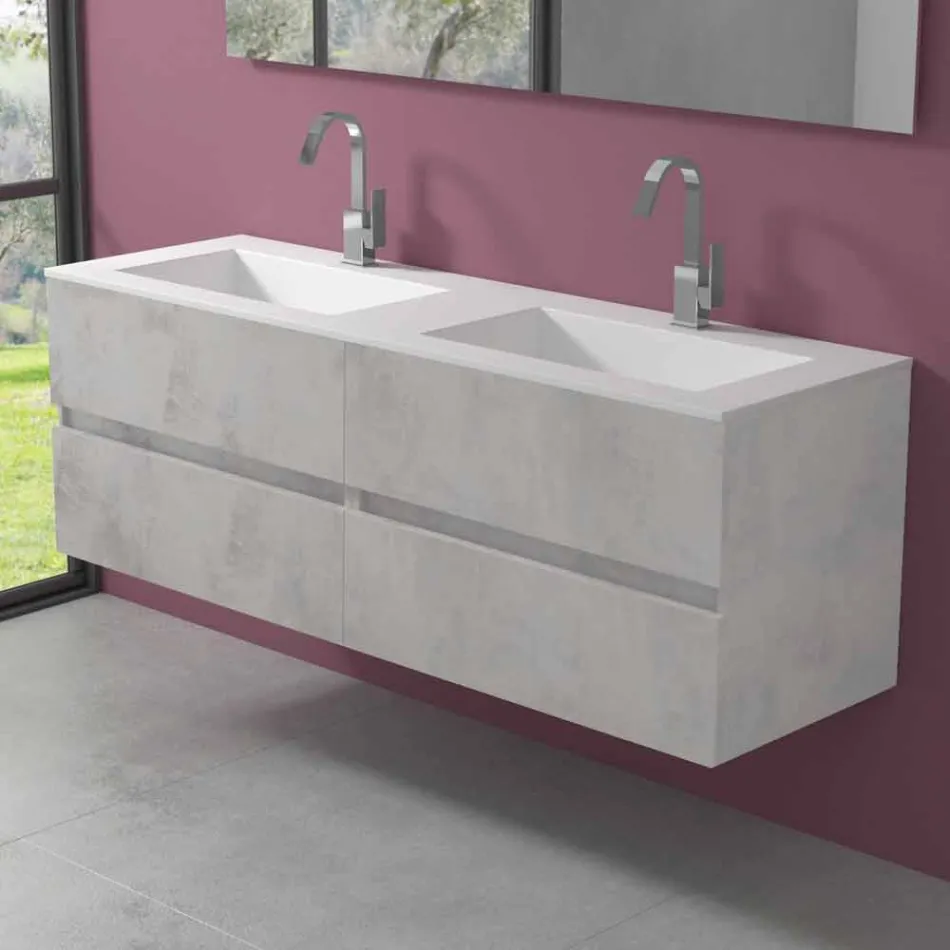 Double Washbasin Bathroom Cabinet, Modern Design Suspended in 4 Finishes - Doublet Viadurini