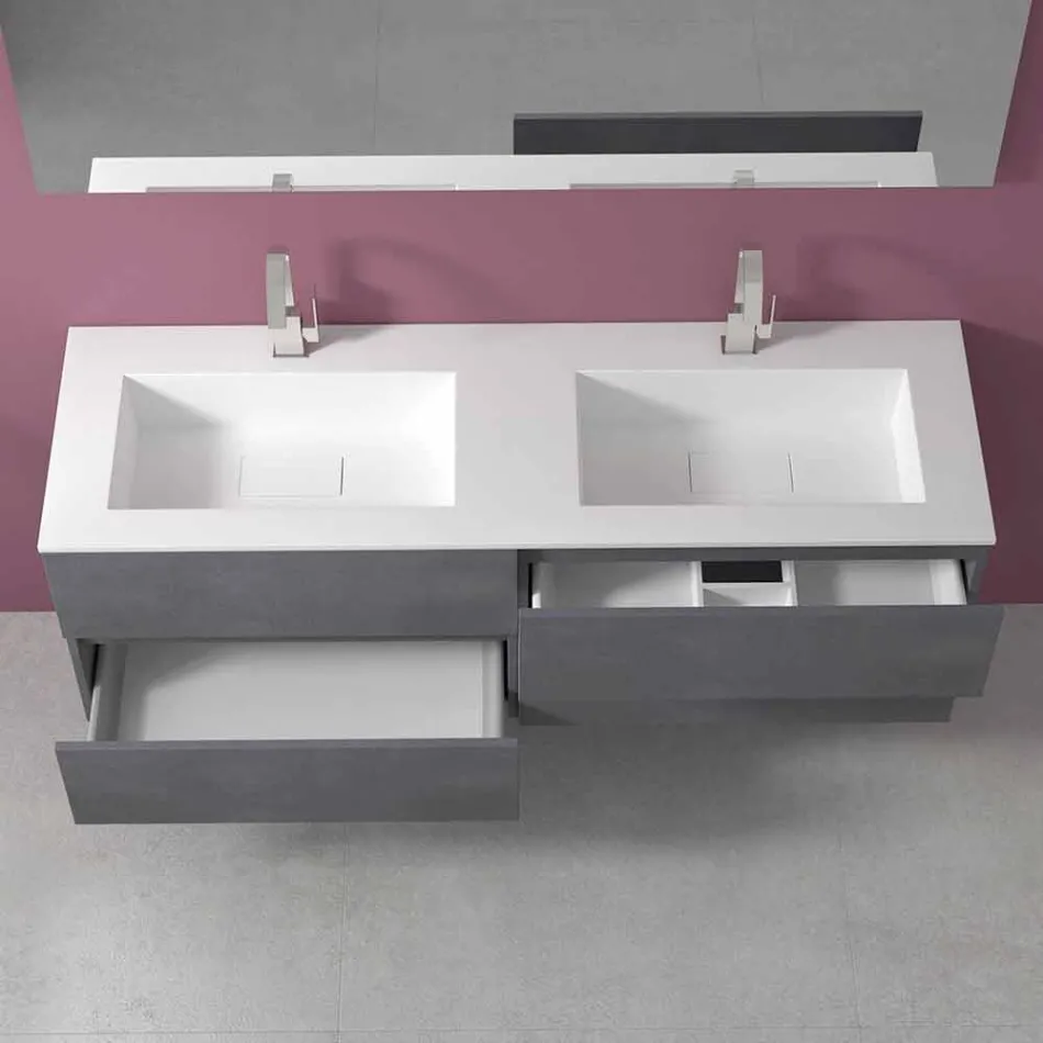 Double Washbasin Bathroom Cabinet, Modern Design Suspended in 4 Finishes - Doublet Viadurini