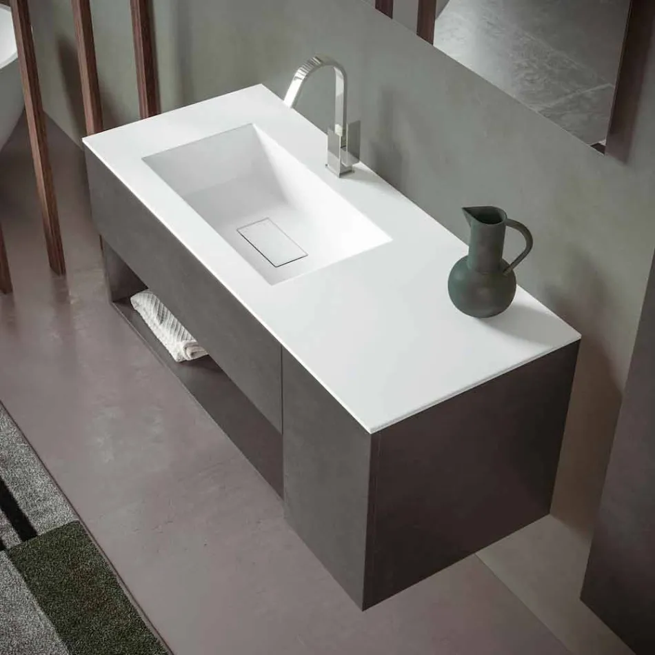 Suspended Bathroom Cabinet and Integrated Washbasin, Modern Design in 4 Finishes - Pistillo Viadurini
