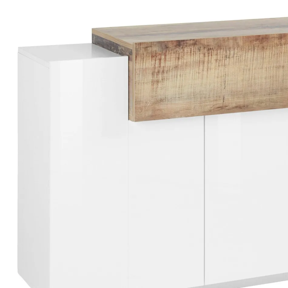 Mobile Sideboard 4 Doors White and Anthracite Wood, Cement or Maple - Therese Viadurini
