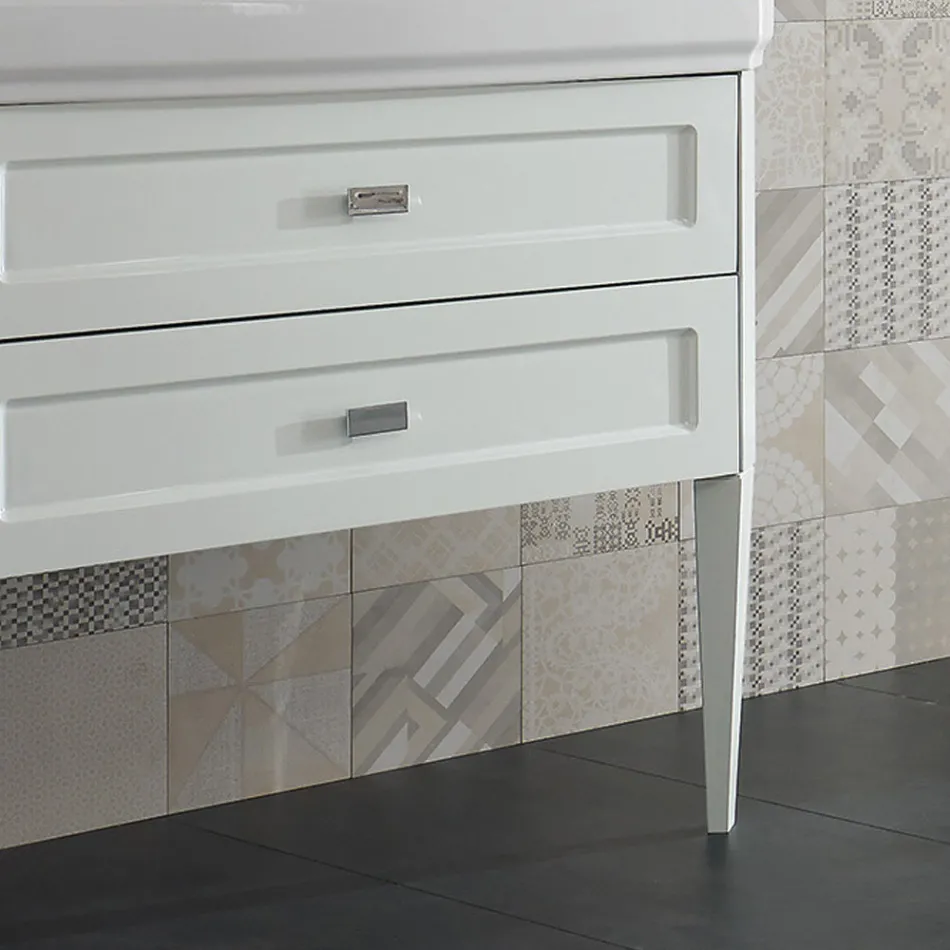 Bathroom Cabinet with Two Drawers and Ceramic Washbasin Made in Italy - Rome Viadurini