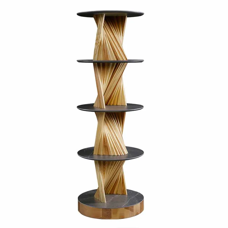 Design Furniture in Wood with Round Shelves in Gres Made in Italy - Aspide Viadurini