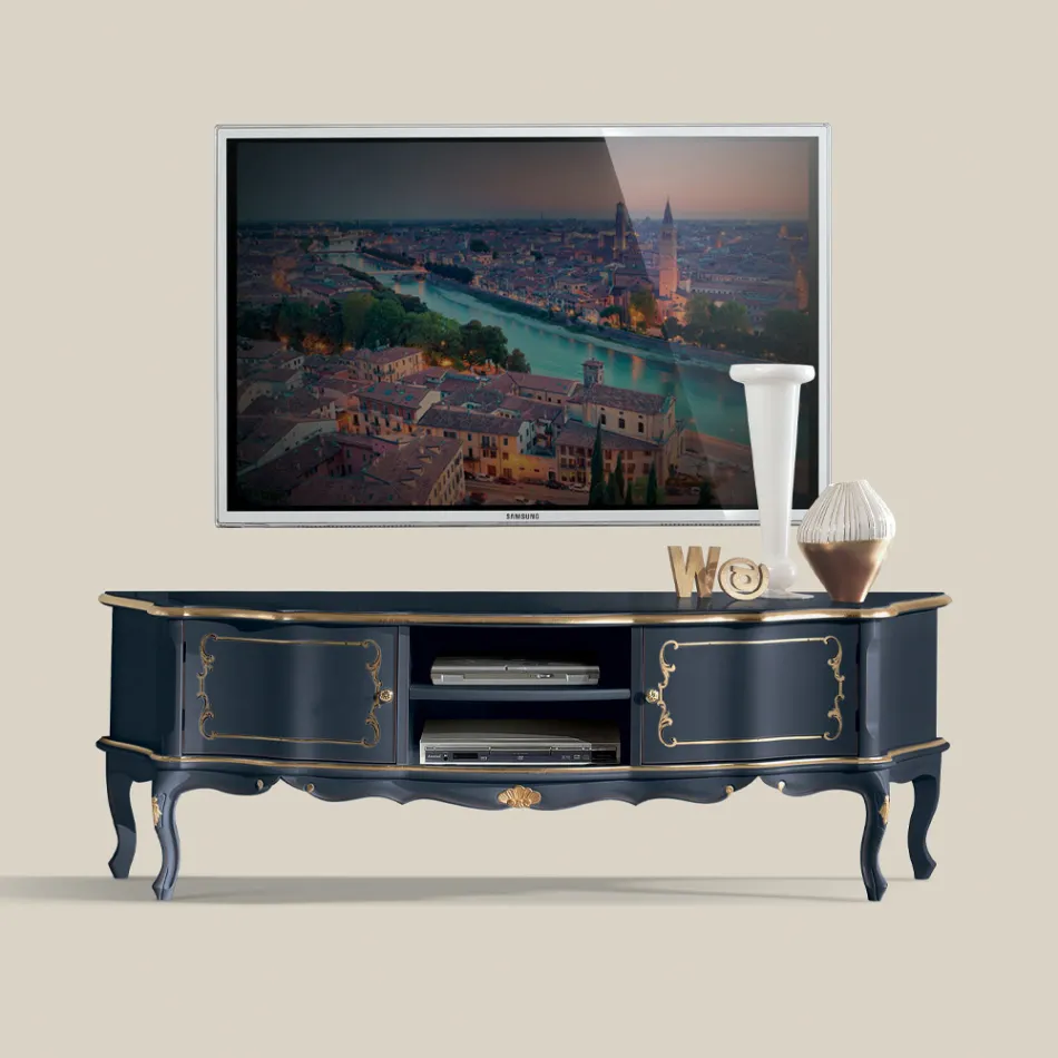 Classic Wooden TV Stand with Doors and Compartments Made in Italy - Leonor Viadurini