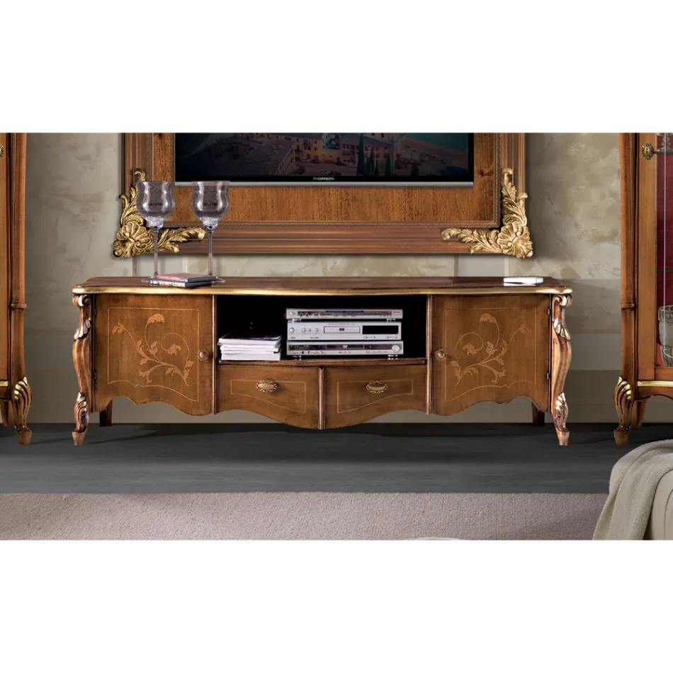TV Cabinet with 2 Doors and 2 Wooden Drawers Made in Italy - Caligola Viadurini