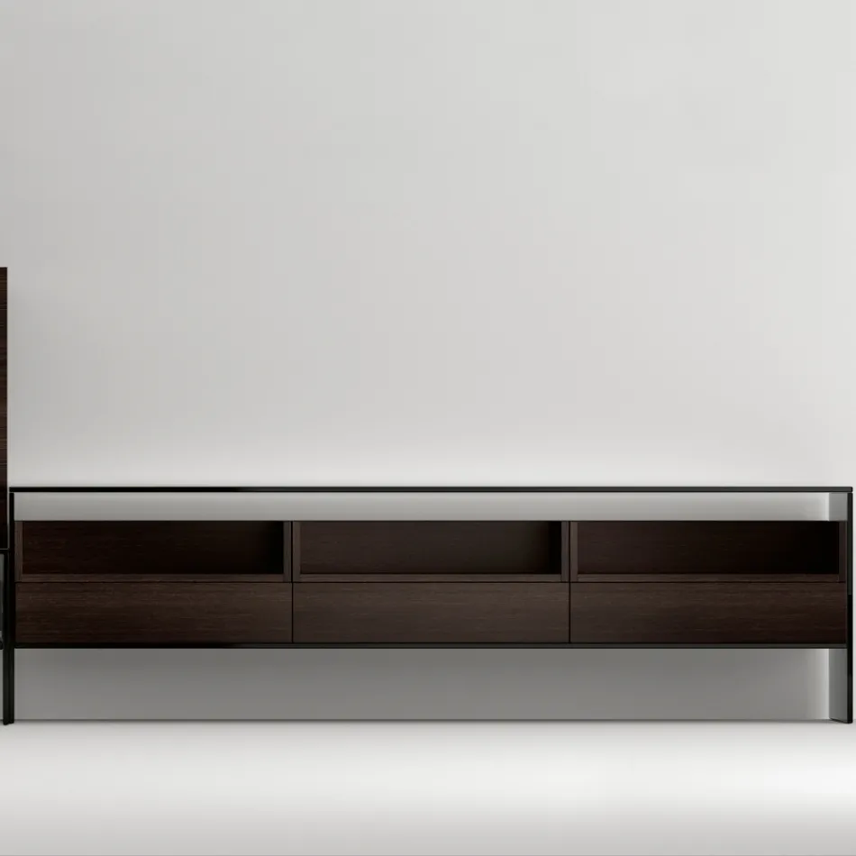TV stand with 3 shelves and hinged container Made in Italy - Roman Viadurini