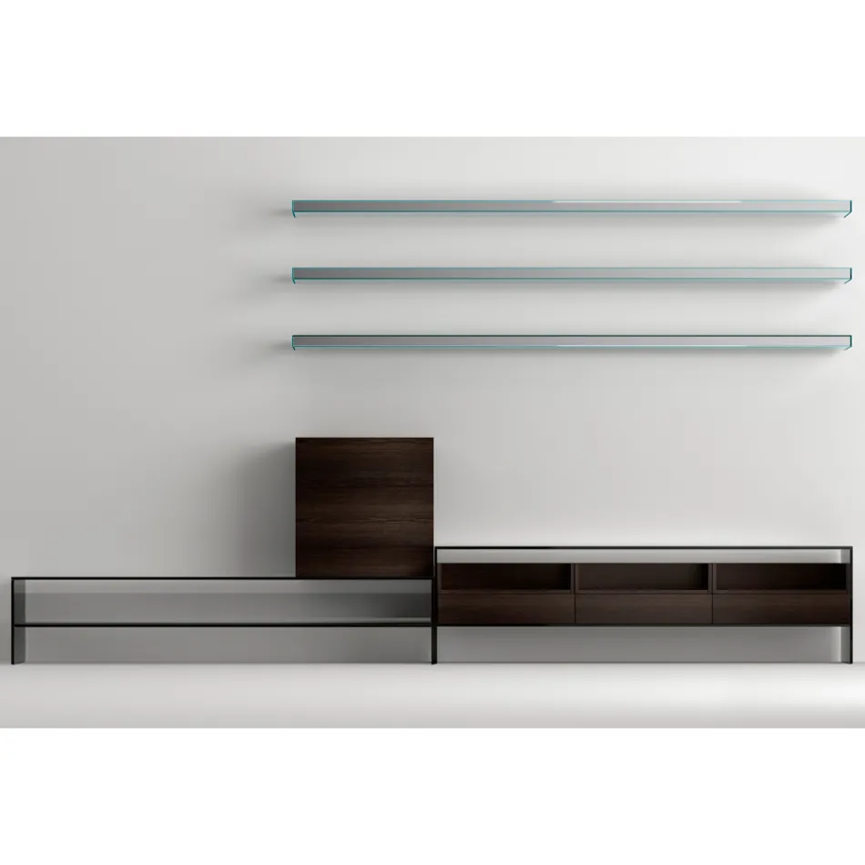 TV stand with 3 shelves and hinged container Made in Italy - Roman Viadurini