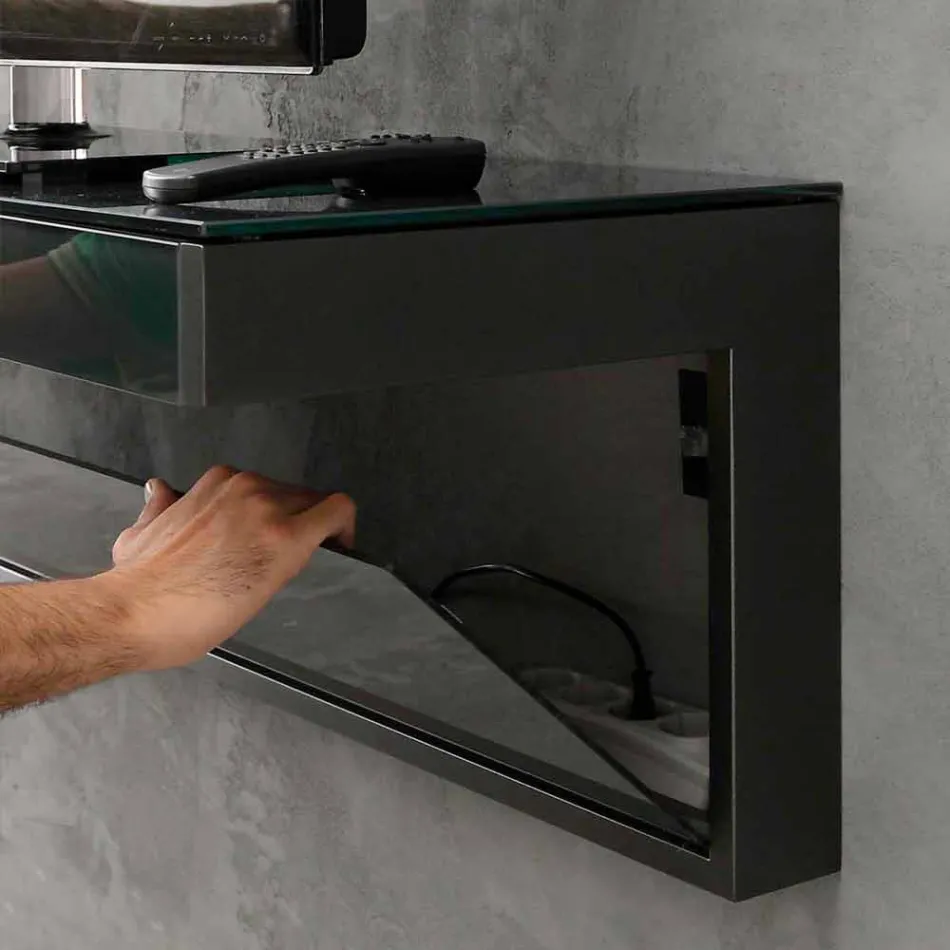 Wall TV Cabinet in Black Crystal and Metal Made in Italy - Americio Viadurini