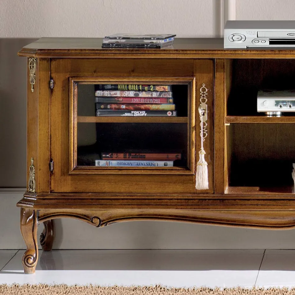 Living Room TV Cabinet in Bassano Walnut Wood Made in Italy - Richard Viadurini