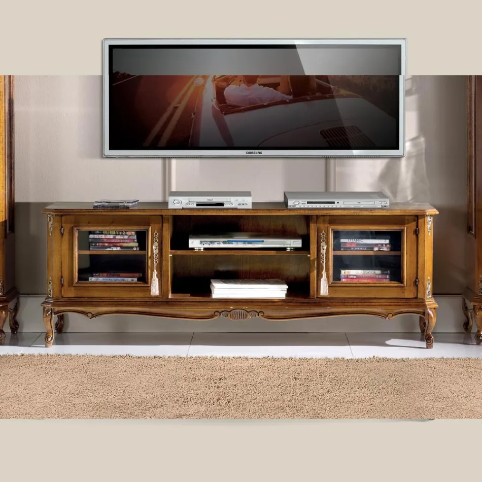 Living Room TV Cabinet in Bassano Walnut Wood Made in Italy - Richard Viadurini