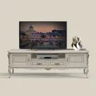 Luxury TV Cabinet in White and Silver Wood Made in Italy - Cheverny Viadurini
