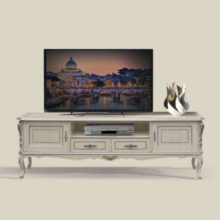 Luxury TV Cabinet in White and Silver Wood Made in Italy - Cheverny Viadurini
