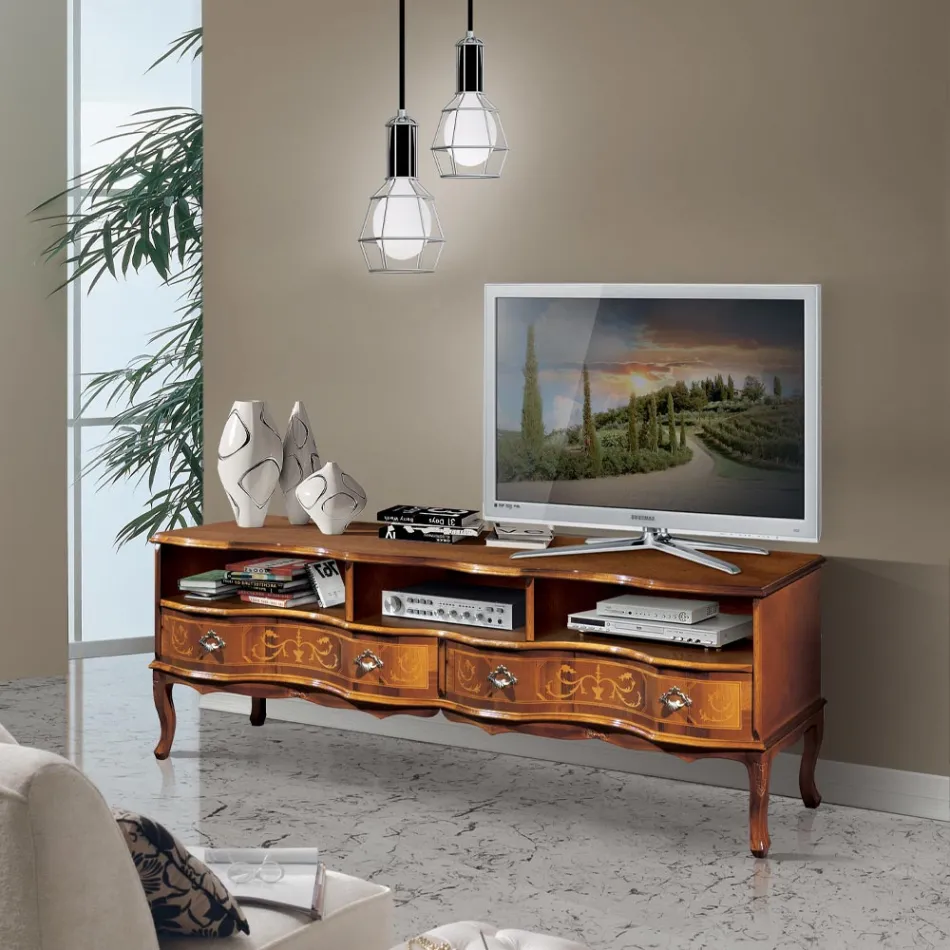 Classic Wood TV Stand with Compartments and Drawers Made in Italy - Prince Viadurini