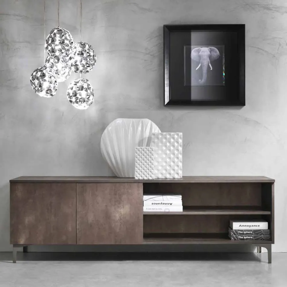 Modern Two Doors Tv Stand in Melamine Wood Made in Italy - Clemente Viadurini
