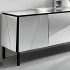 Living Room Sideboard in Matt Black Wood and Mirror Glass Top Liscio - Senese Viadurini