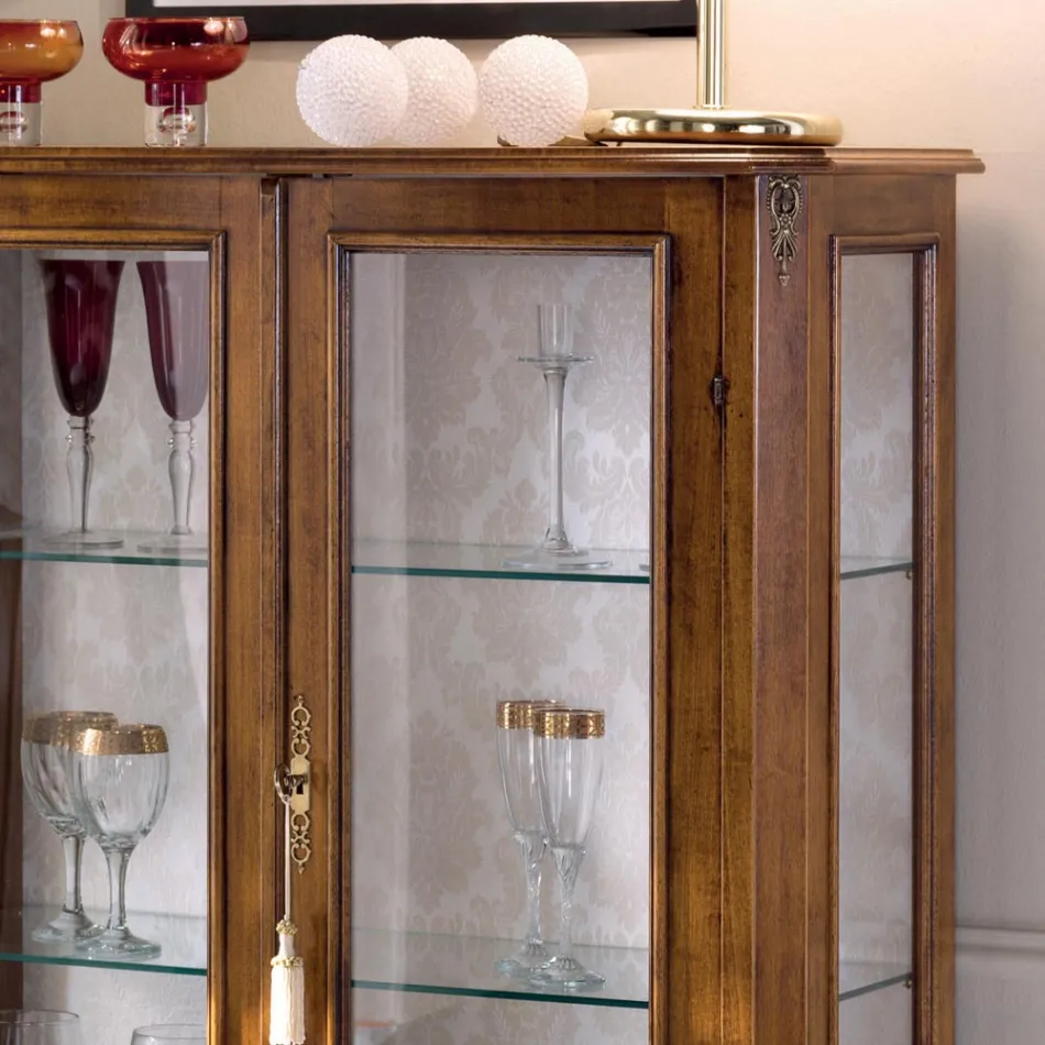 Living Room Display Cabinet in Bassano Walnut Wood Made in Italy - Ronald Viadurini