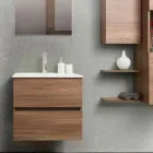 Suspended Design Bathroom Furniture in Melamine Walnut - Becky Viadurini