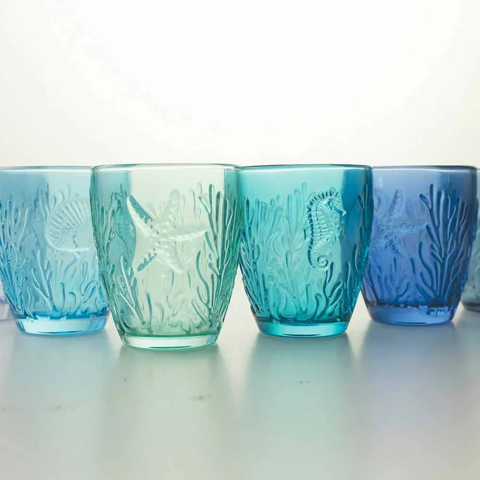 Modern Blue Colored Glasses 6 Pieces Water Service - Mazara Viadurini