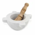 Mortar in White Carrara Marble with Wooden Pestle Made in Italy - Winda Viadurini