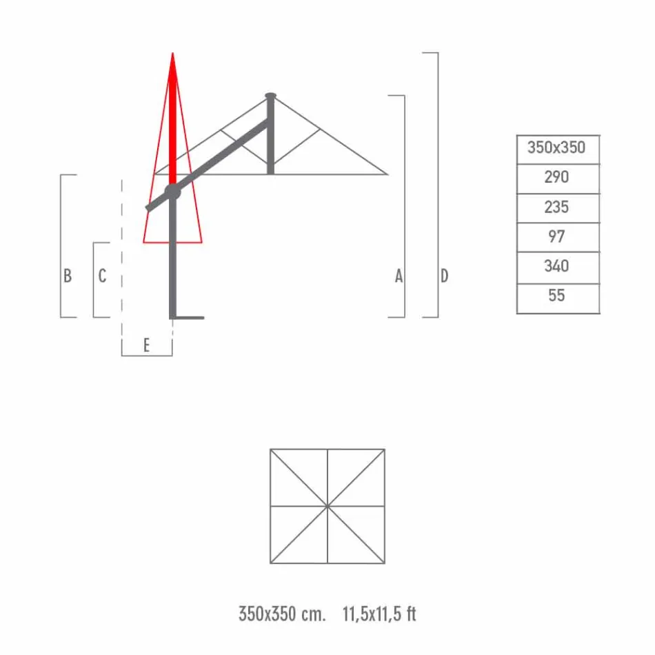 Aluminum Umbrella with White or Anthracite Arm 350x350 cm - Lapillo Viadurini