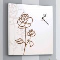 Square White Wooden Wall Clock with Modern Rose Decoration - Bucaneve