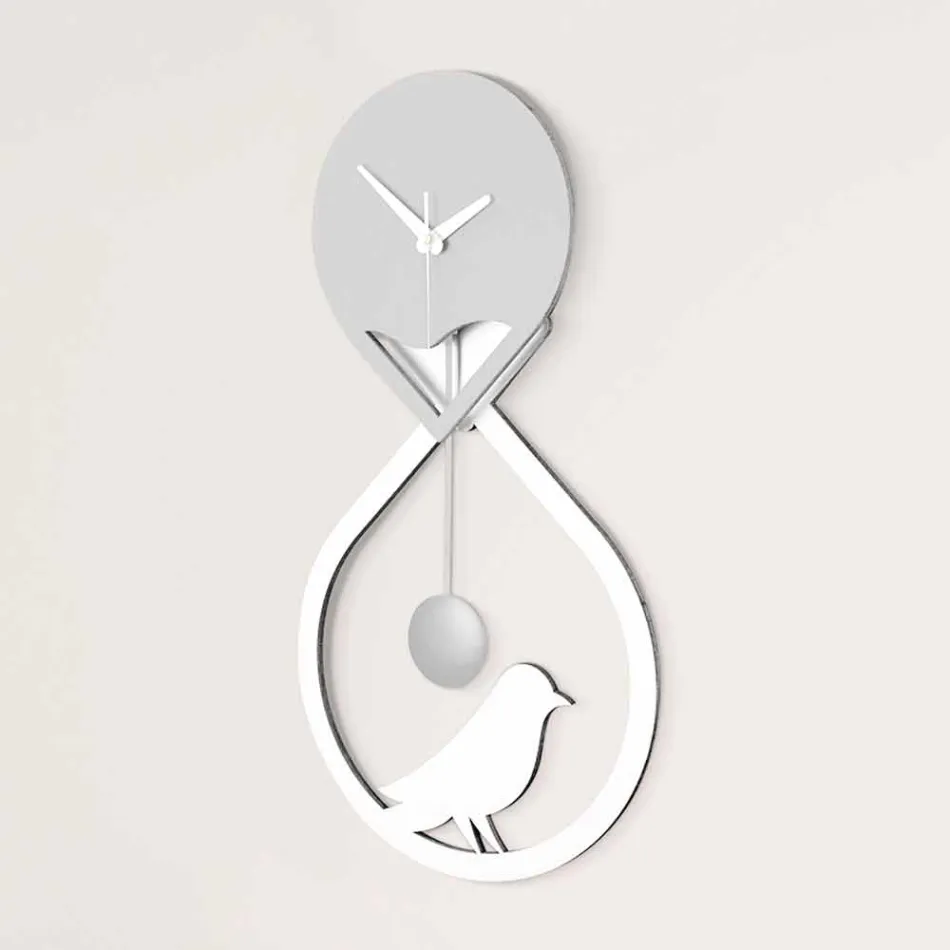 White and Gray Stylized Modern Design Wall Pendulum Clock - Thebes Viadurini