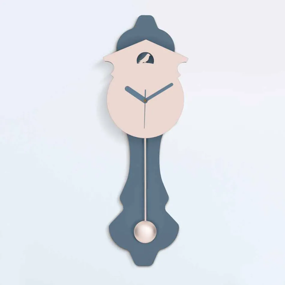 Modern Gray and Pink Design Wall Pendulum Clock in Wood - Cuckoo Viadurini