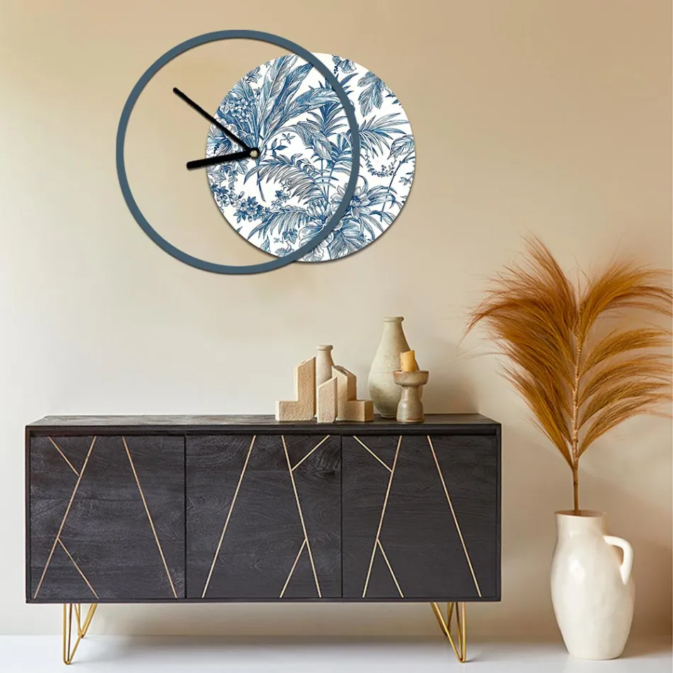 Clock with Wooden Panel and Print Made in Italy - Malawi Viadurini