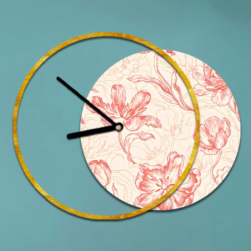 Clock with Wooden Panel and Print Made in Italy - Malawi Viadurini