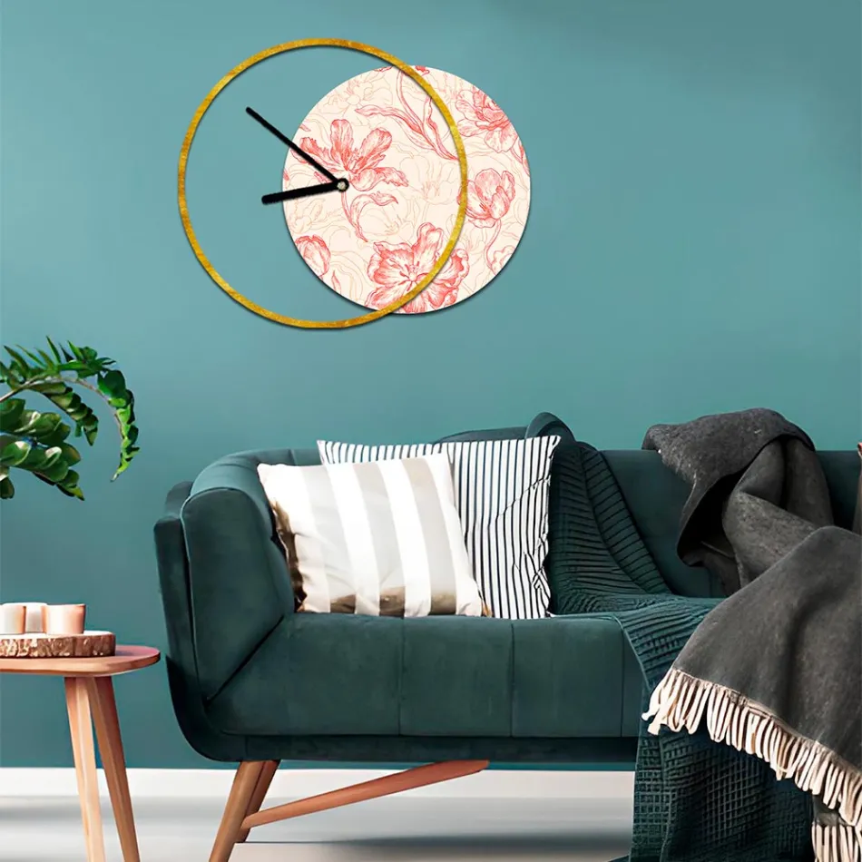 Clock with Wooden Panel and Print Made in Italy - Malawi Viadurini