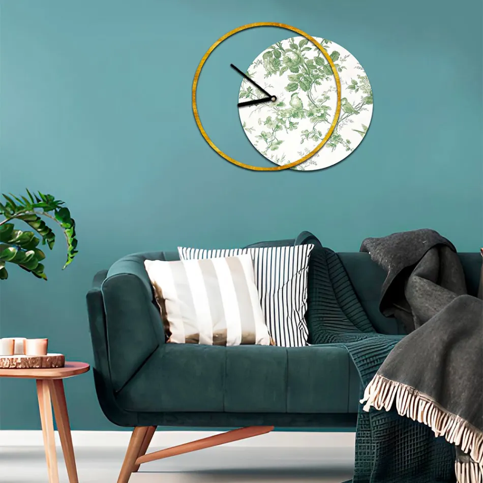 Clock with Wooden Panel and Print Made in Italy - Malawi Viadurini