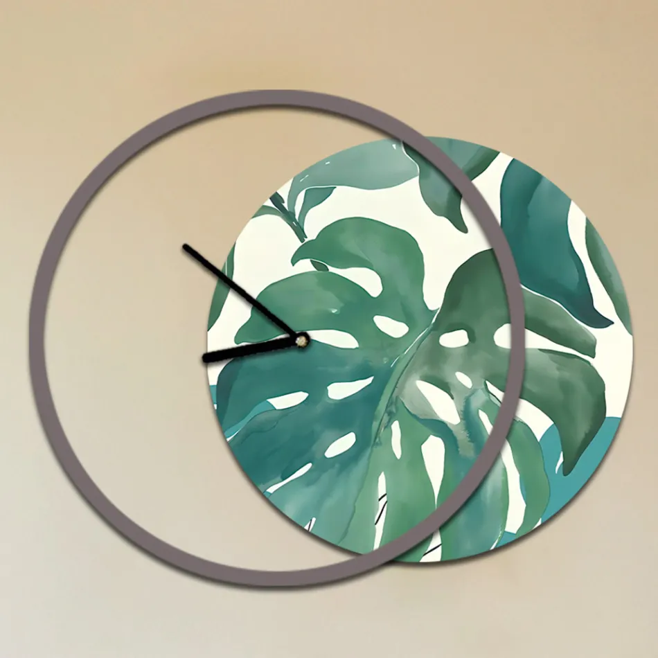 Clock with Wooden Panel and Print Made in Italy - Malawi Viadurini