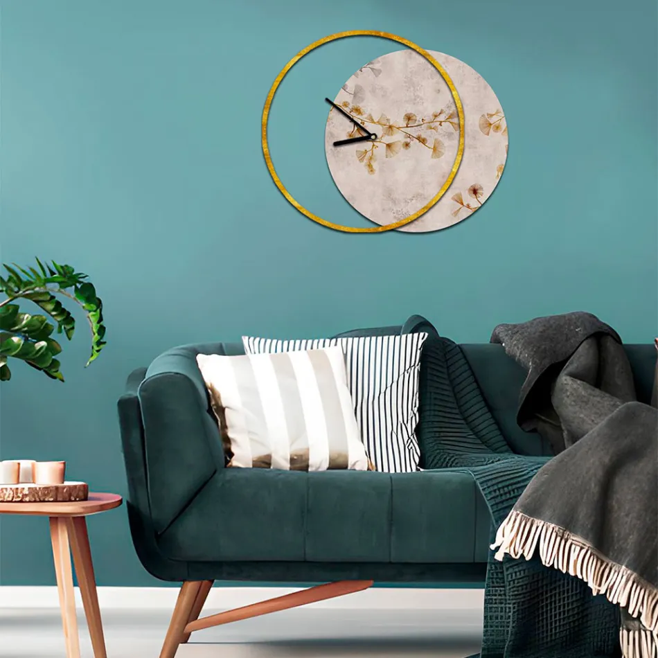 Clock with Wooden Panel and Print Made in Italy - Malawi Viadurini